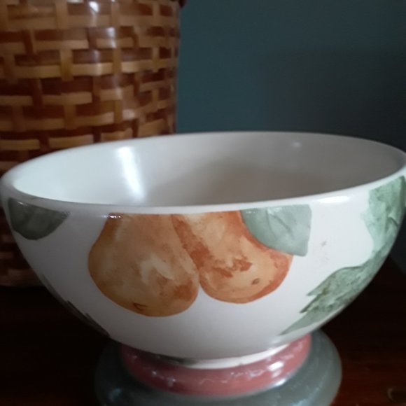 Infinia Stoneware Pedestal Fruit Bowl with Fruit Motif - Picture 3 of 6